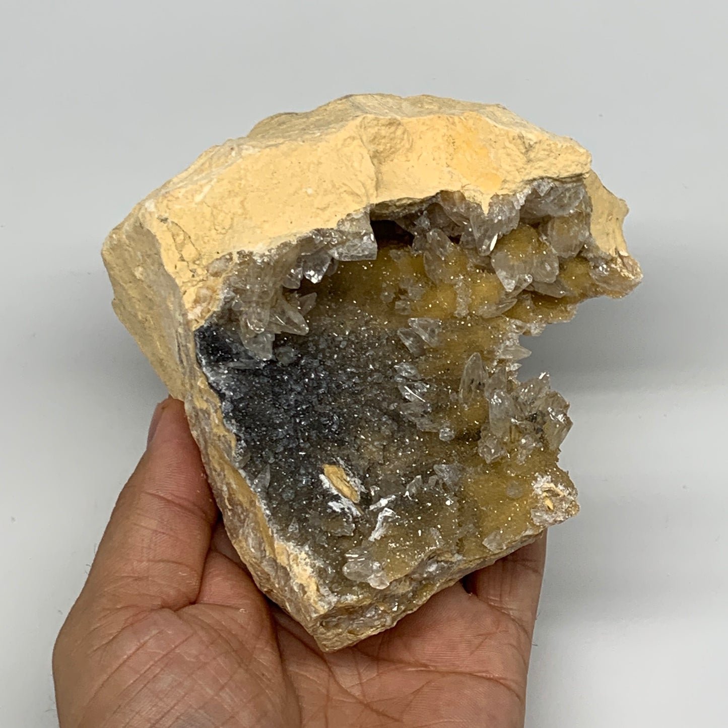 1.26 lbs, 4.7"x4.4"x2.3", Natural Calcite Geode Mineral Specimens @Morocco, B111