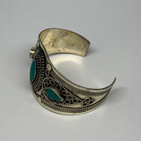 32.7g, 1.6" Turkmen Cuff Bracelet Tribal Small Marquise, Turquoise Inlay, B13521