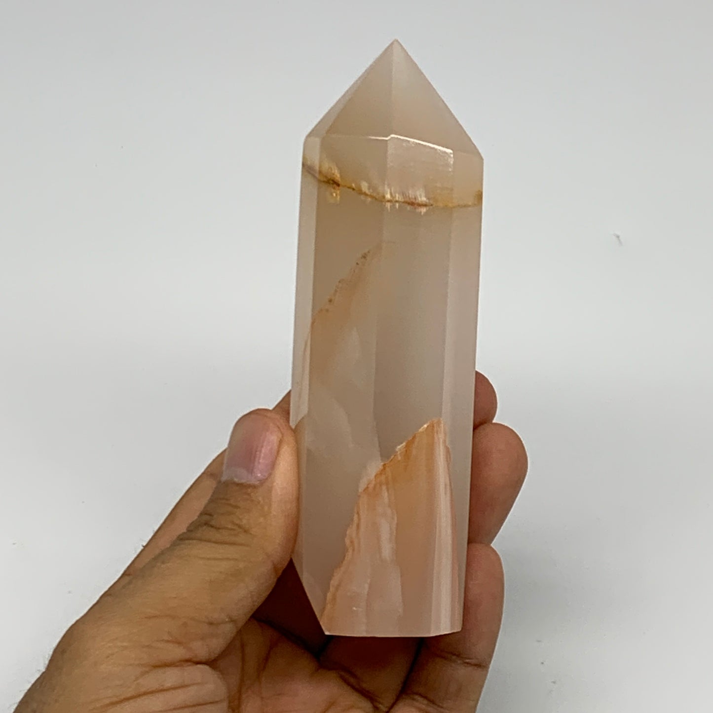 226.9g, 4.4"x1.3"  Pink Calcite Point Tower Obelisk Crystal, B23260