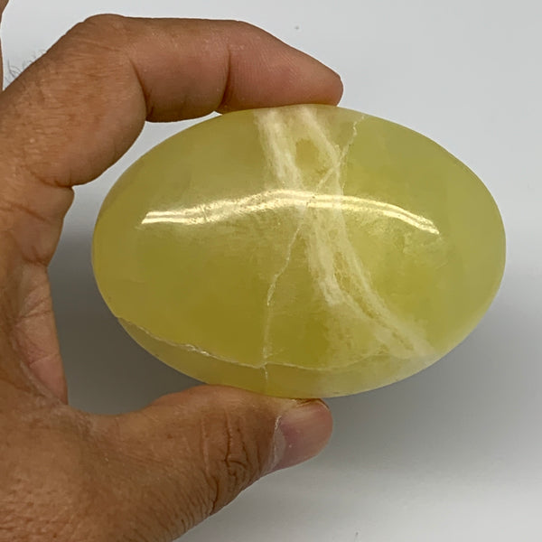 127.6g, 2.8"x2"x0.9", Lemon Calcite Palm-Stone Crystal Polished @Pakistan,B25595