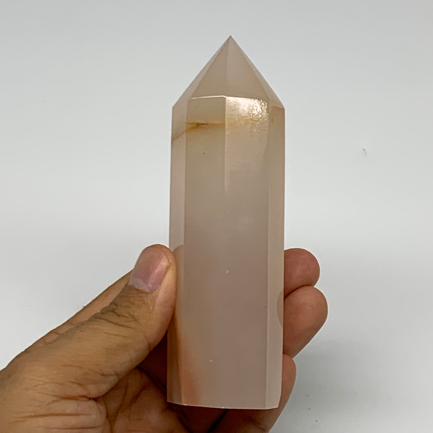 226.9g, 4.4"x1.3"  Pink Calcite Point Tower Obelisk Crystal, B23260