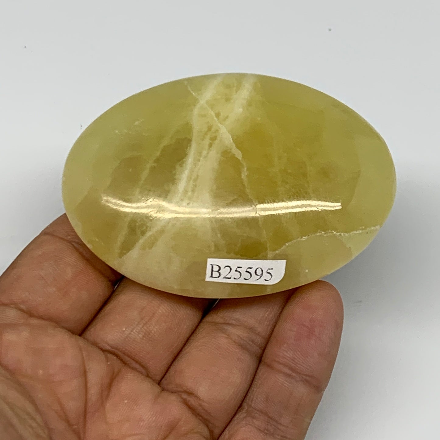 127.6g, 2.8"x2"x0.9", Lemon Calcite Palm-Stone Crystal Polished @Pakistan,B25595