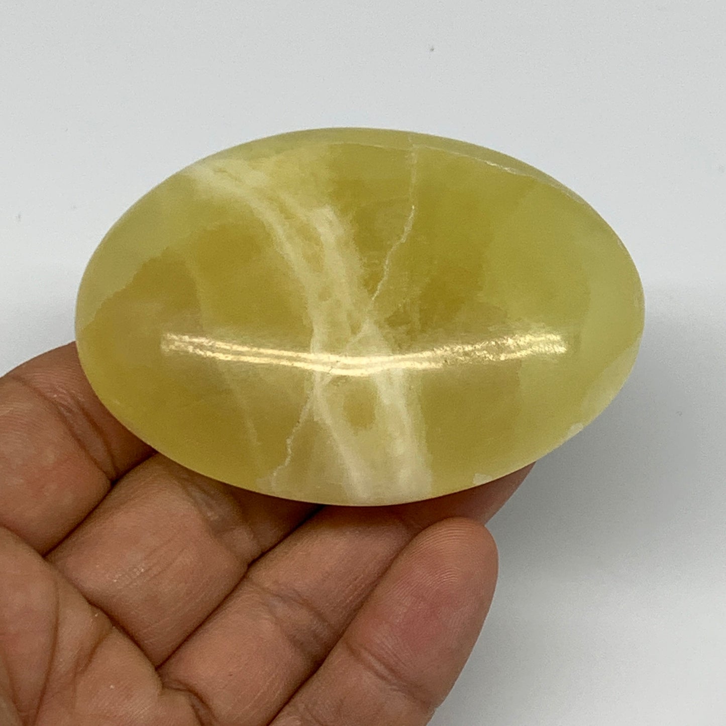 127.6g, 2.8"x2"x0.9", Lemon Calcite Palm-Stone Crystal Polished @Pakistan,B25595