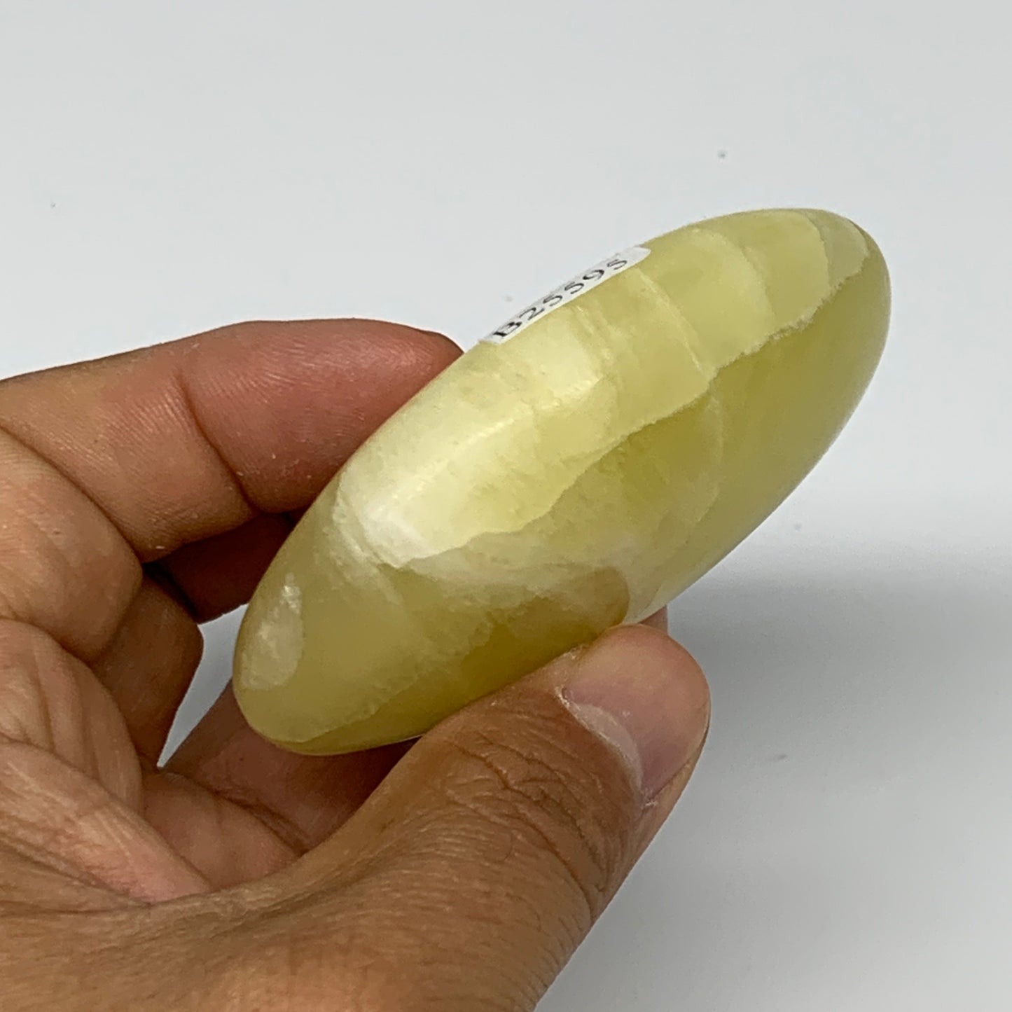 127.6g, 2.8"x2"x0.9", Lemon Calcite Palm-Stone Crystal Polished @Pakistan,B25595