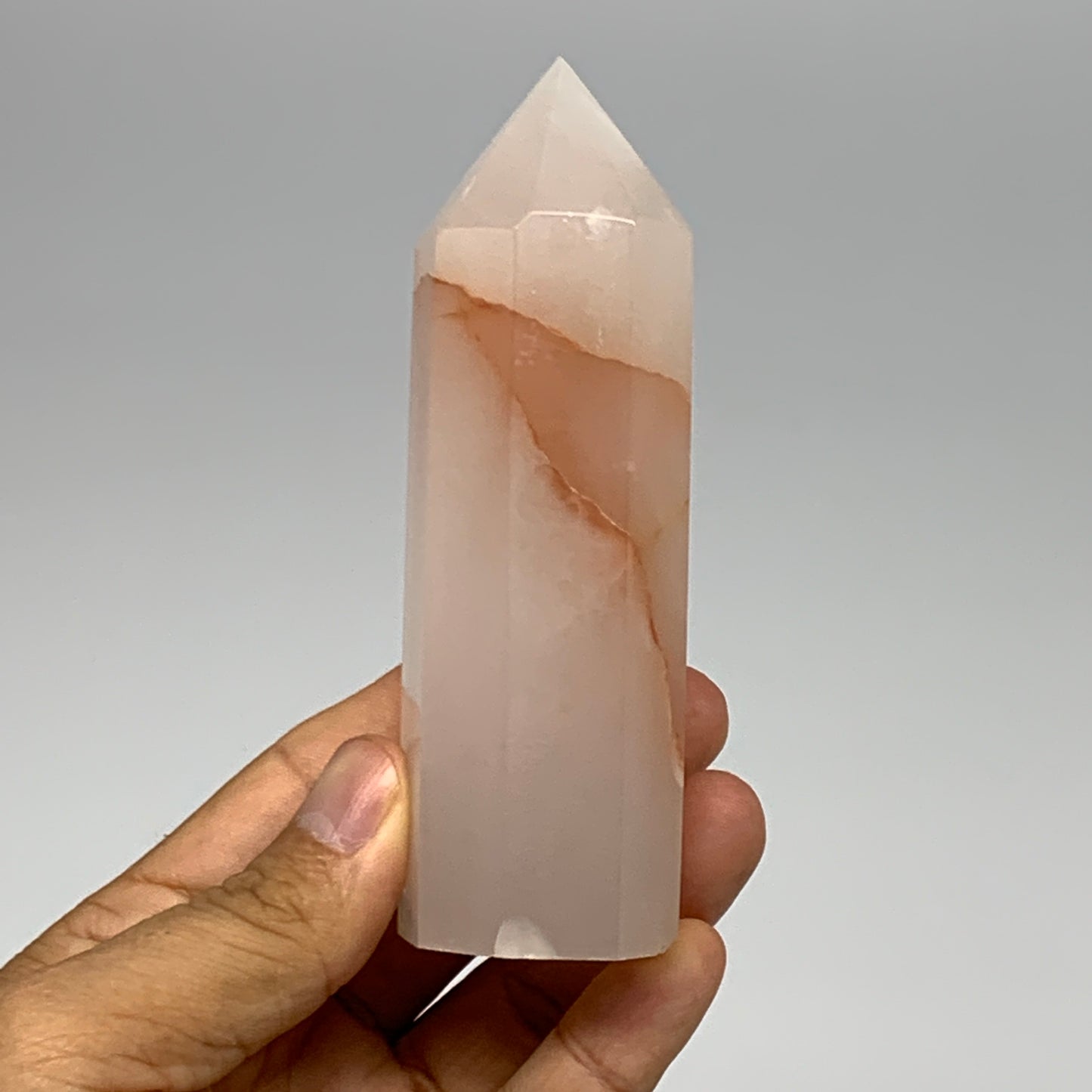 237g, 4.3"x1.3"  Pink Calcite Point Tower Obelisk Crystal, B23262