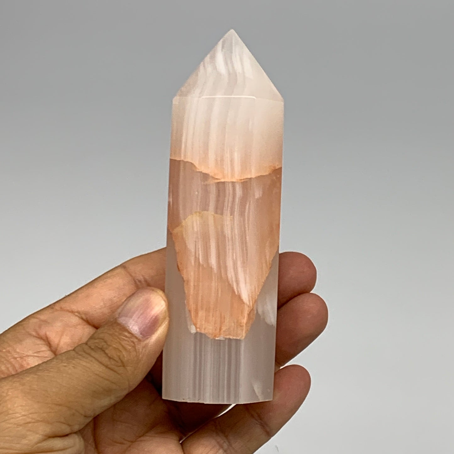 237g, 4.3"x1.3"  Pink Calcite Point Tower Obelisk Crystal, B23262