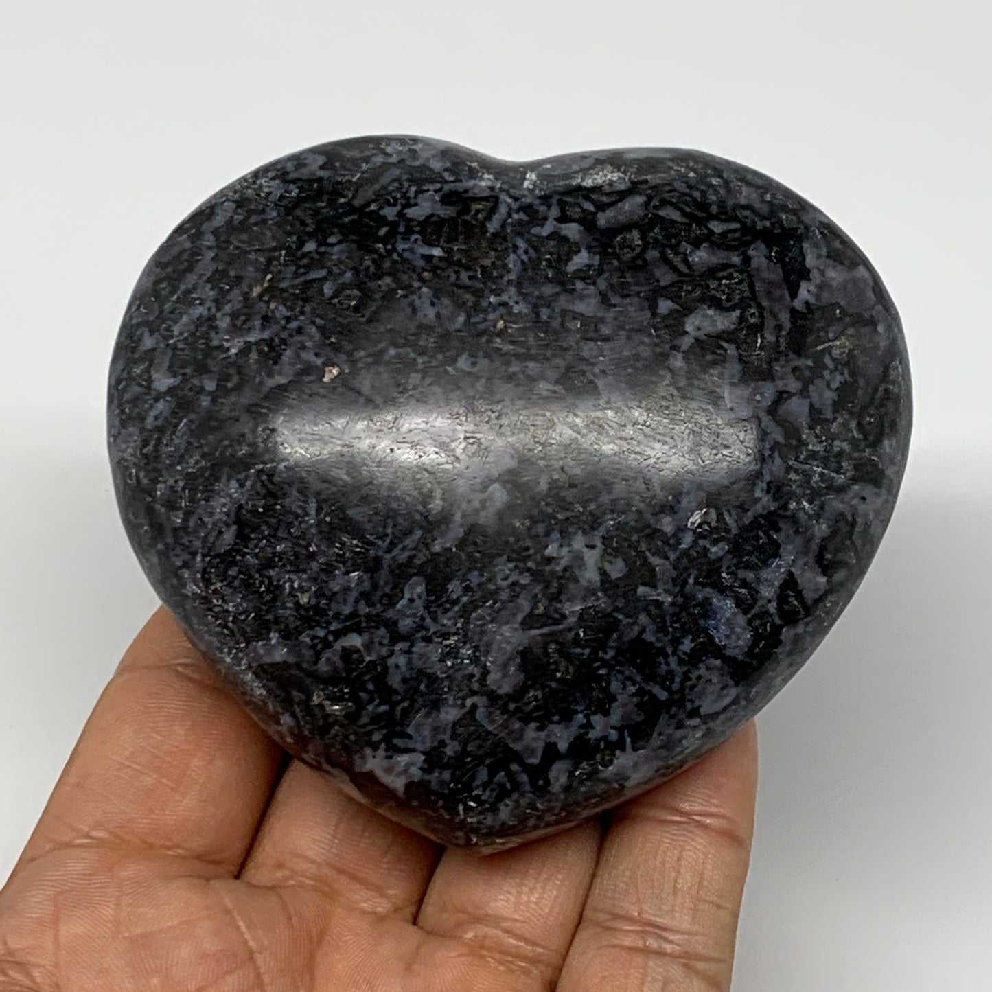 348.8g,3"x3.3"x1.4" Indigo Gabro Merlinite Heart Gemstone @Madagascar, B17648