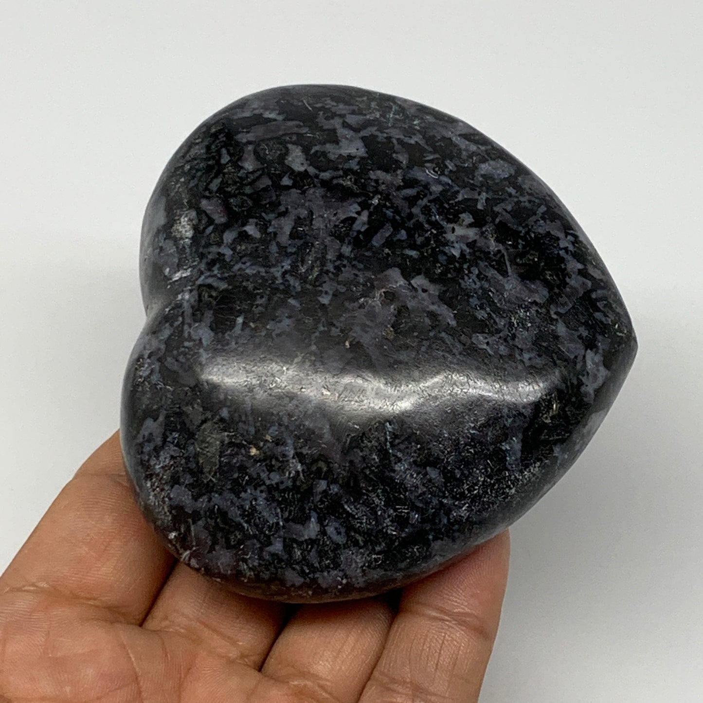 348.8g,3"x3.3"x1.4" Indigo Gabro Merlinite Heart Gemstone @Madagascar, B17648