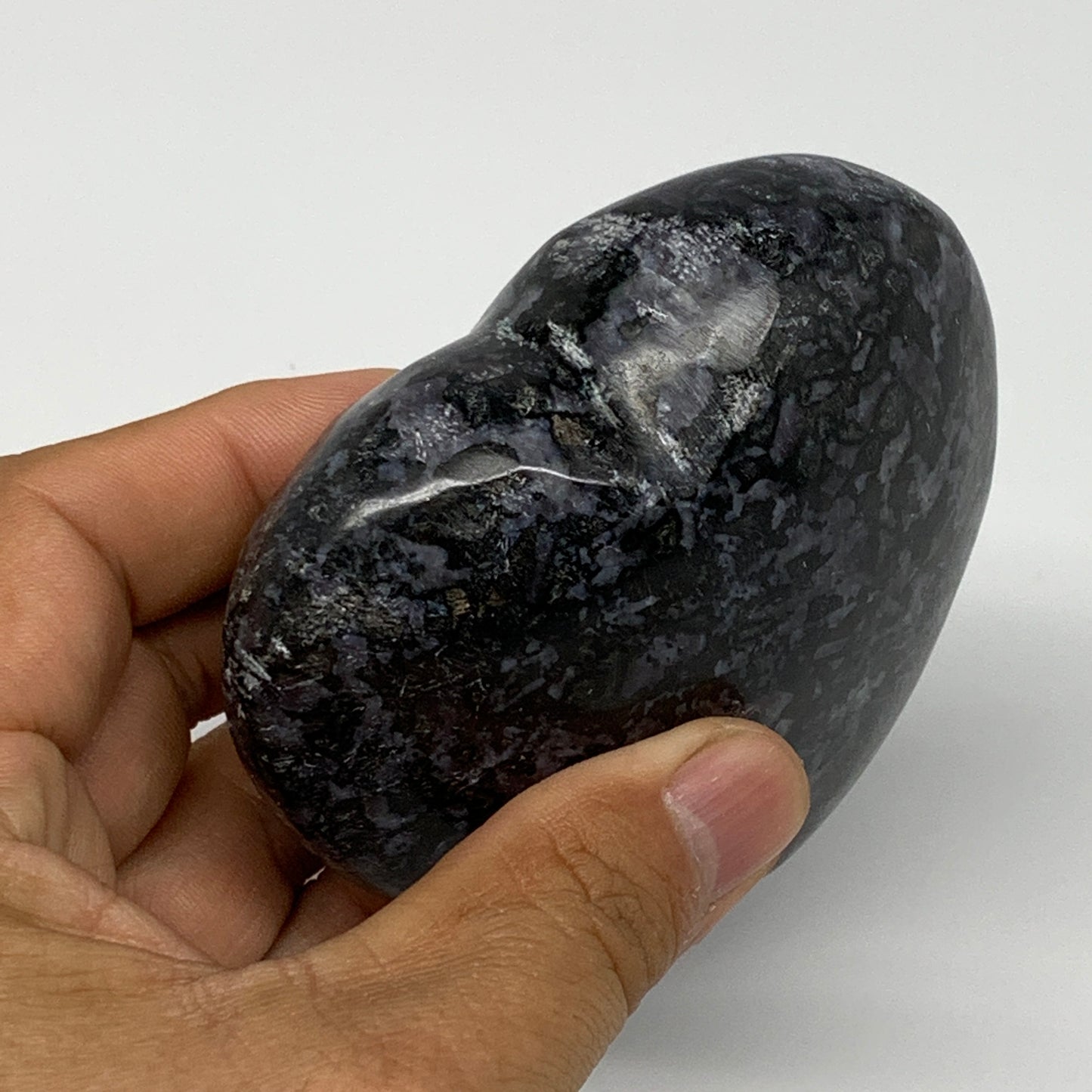 348.8g,3"x3.3"x1.4" Indigo Gabro Merlinite Heart Gemstone @Madagascar, B17648