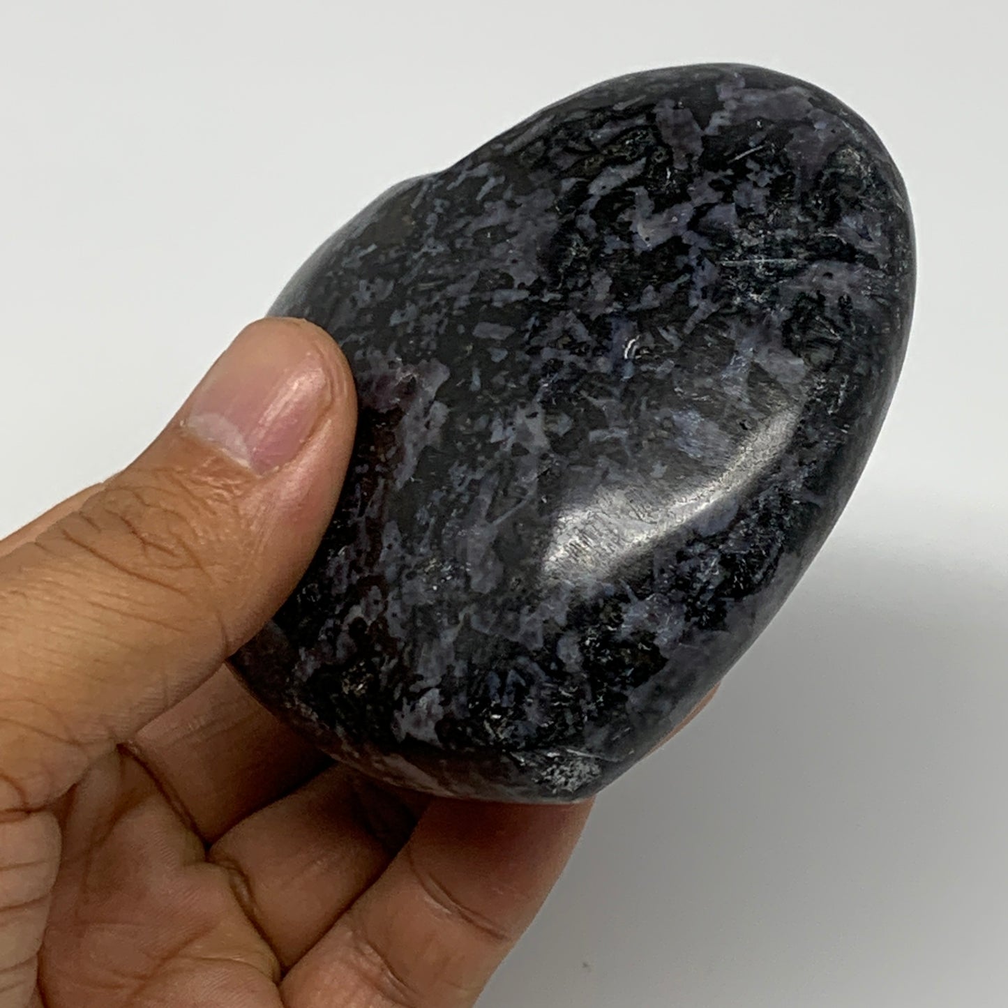 348.8g,3"x3.3"x1.4" Indigo Gabro Merlinite Heart Gemstone @Madagascar, B17648