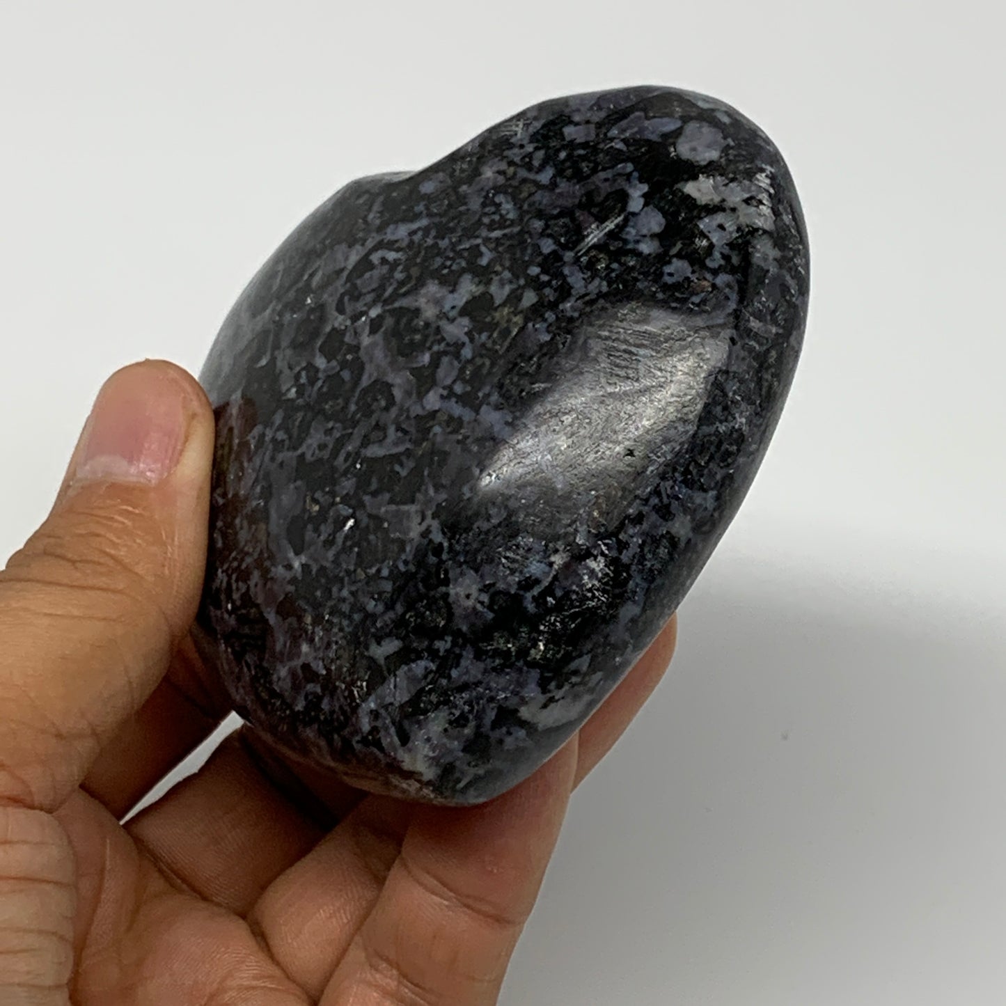 348.8g,3"x3.3"x1.4" Indigo Gabro Merlinite Heart Gemstone @Madagascar, B17648