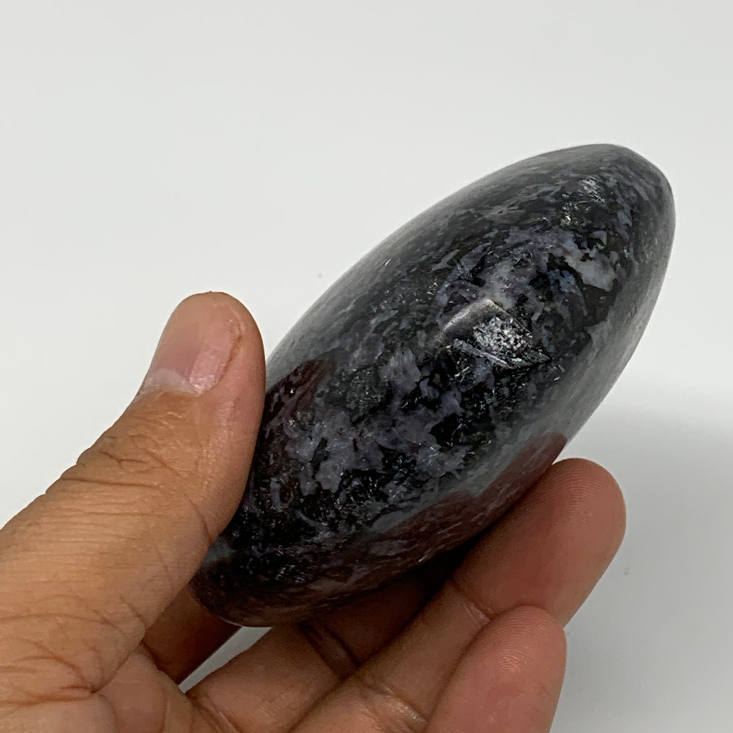 348.8g,3"x3.3"x1.4" Indigo Gabro Merlinite Heart Gemstone @Madagascar, B17648