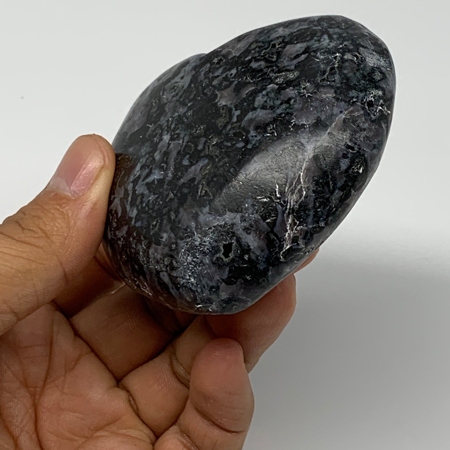 280.8g,2.7"x3"x1.3" Indigo Gabro Merlinite Heart Gemstone @Madagascar, B17649