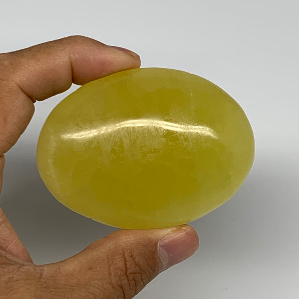 145.4g, 2.7"x2"x1.1", Lemon Calcite Palm-Stone Crystal Polished @Pakistan,B2598
