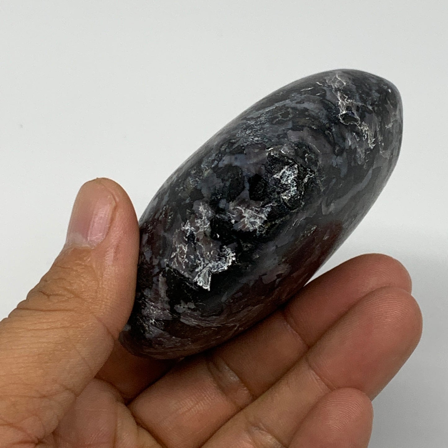 280.8g,2.7"x3"x1.3" Indigo Gabro Merlinite Heart Gemstone @Madagascar, B17649