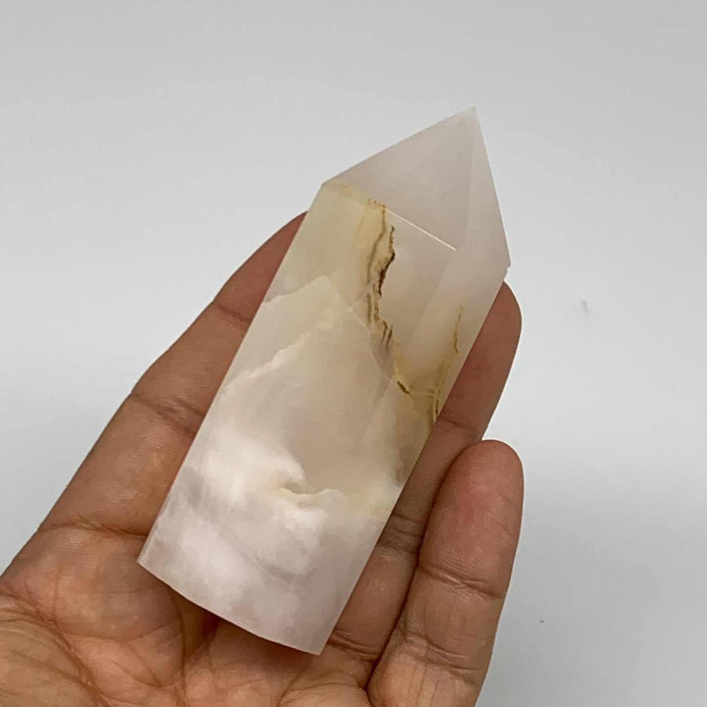 149g, 3.3"x1.2"  Pink Calcite Point Tower Obelisk Crystal, B23265