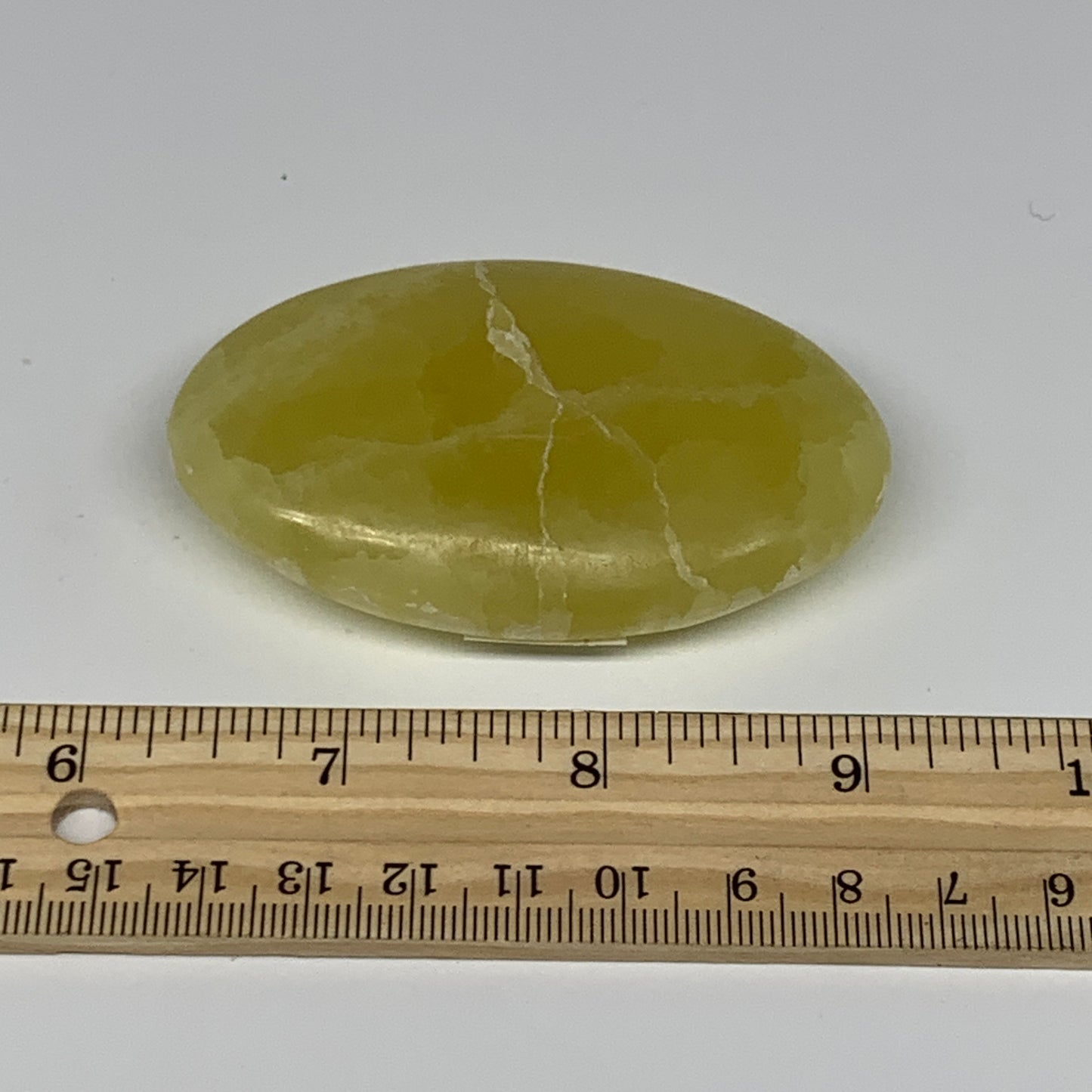110.1g, 2.9"x1.8"x0.8", Lemon Calcite Palm-Stone Crystal Polished @Pakistan,B259