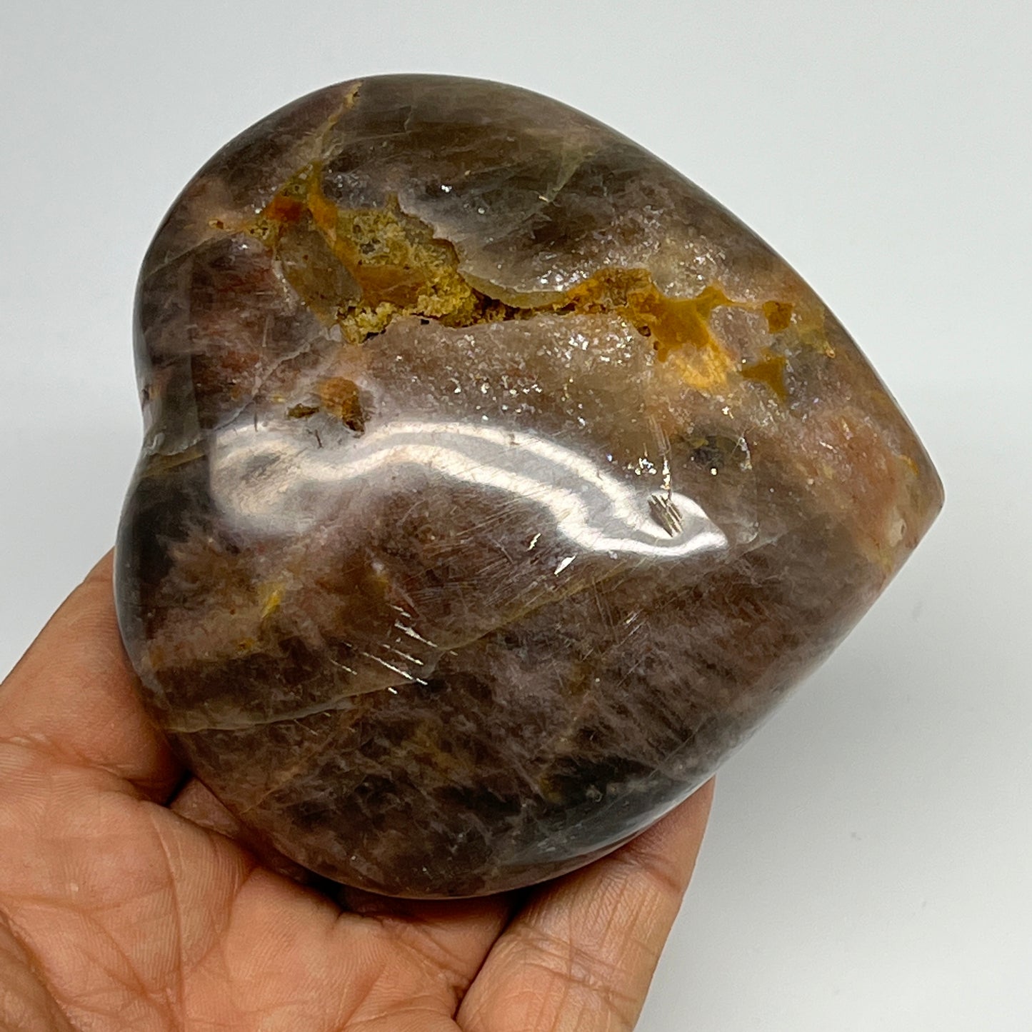 281.7g, 3.3"x3.3"x1.3", Black Moonstone Heart Polished Crystal Home Decor, B1985