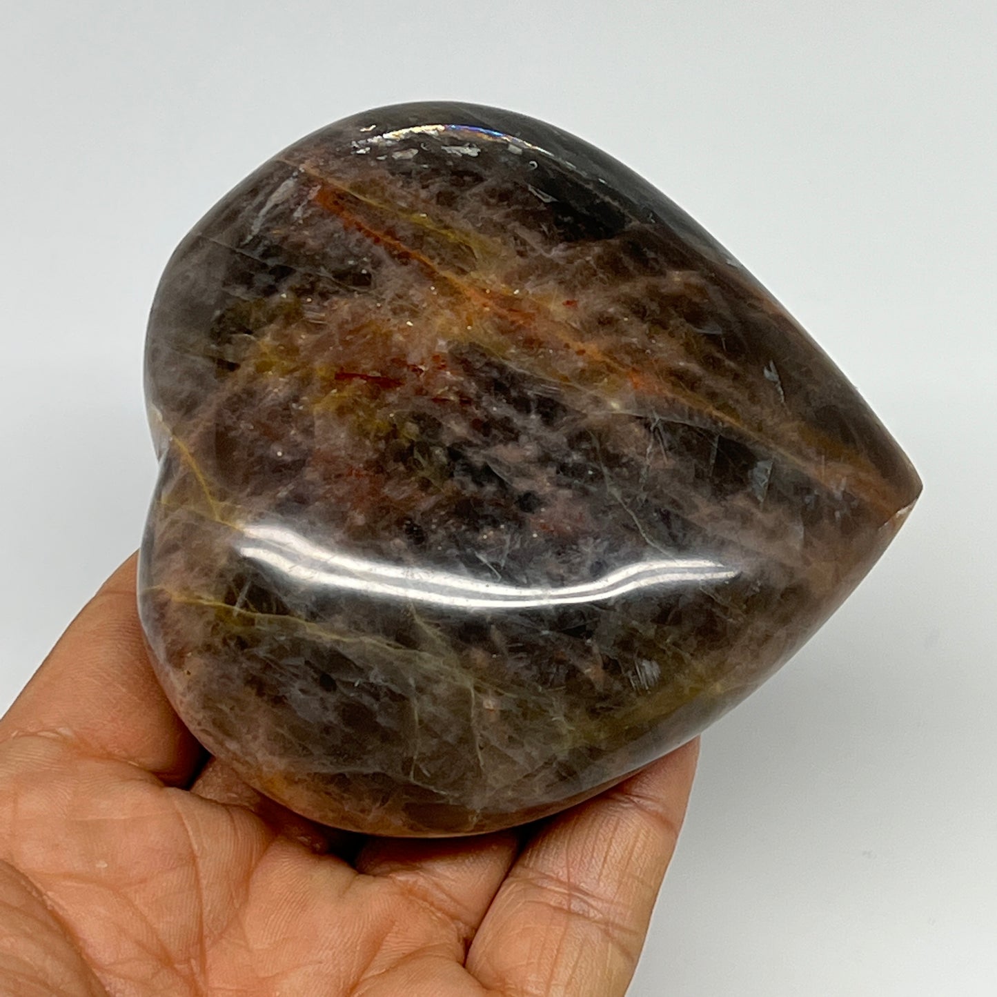 281.7g, 3.3"x3.3"x1.3", Black Moonstone Heart Polished Crystal Home Decor, B1985