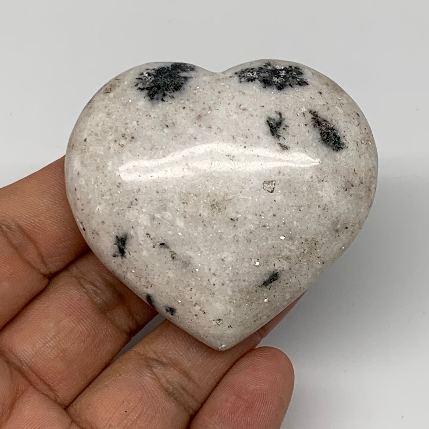 78.6g, 2.1"x2.2"x0.8" Natural Black K2 Heart Polished Healing Crystal, B10352