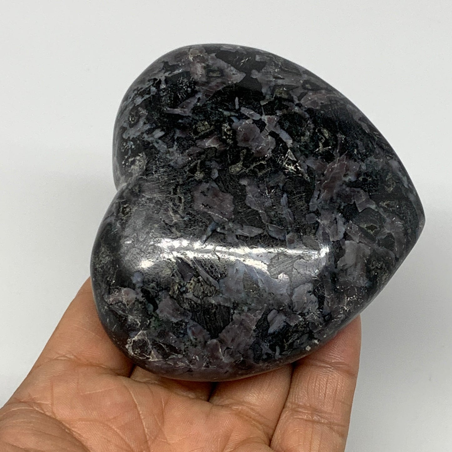354.1g,3"x3.4"x1.4" Indigo Gabro Merlinite Heart Gemstone @Madagascar, B17653