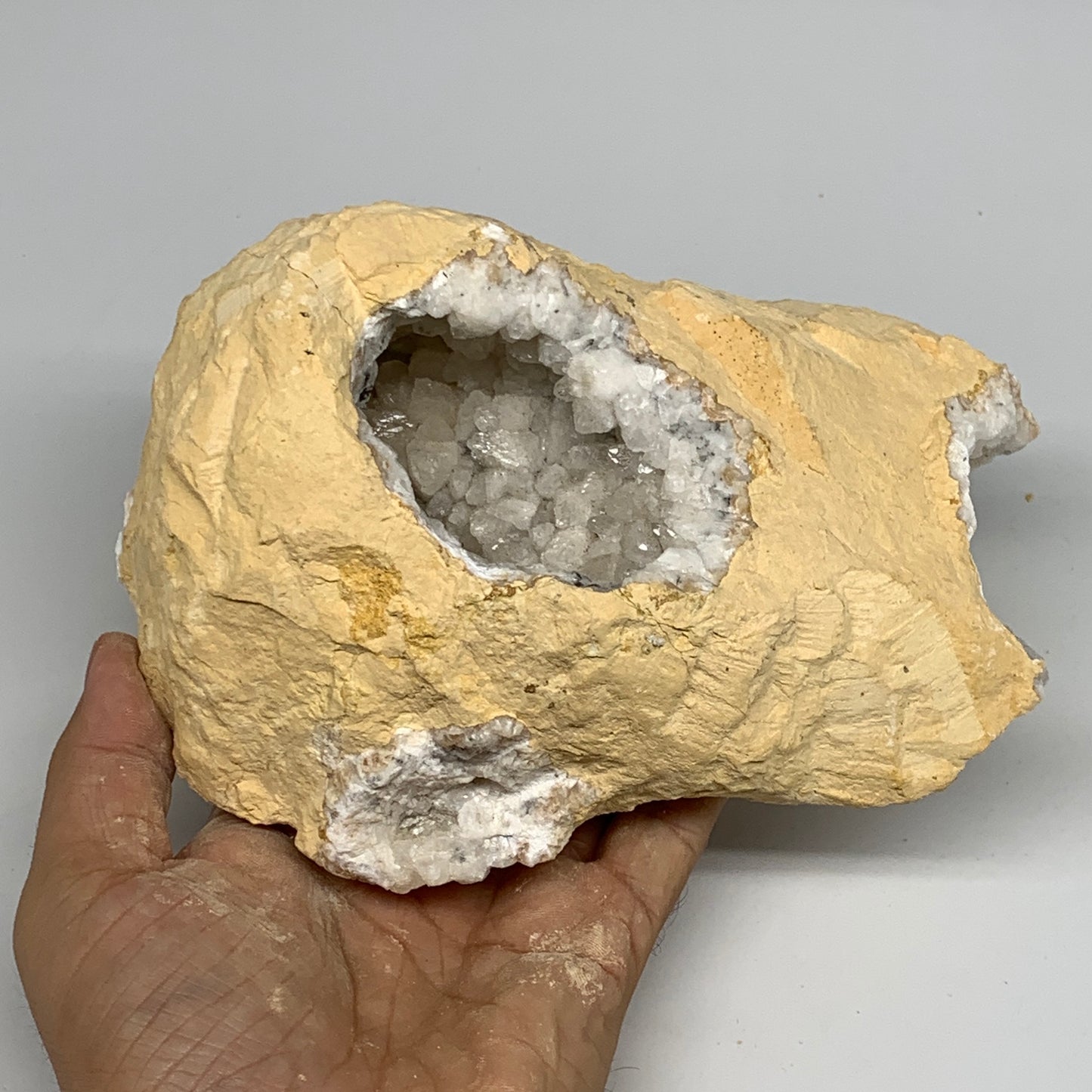 2.96 lbs, 6.5"x4.9"x3.1", Natural Calcite Geode Mineral Specimens @Morocco, B111