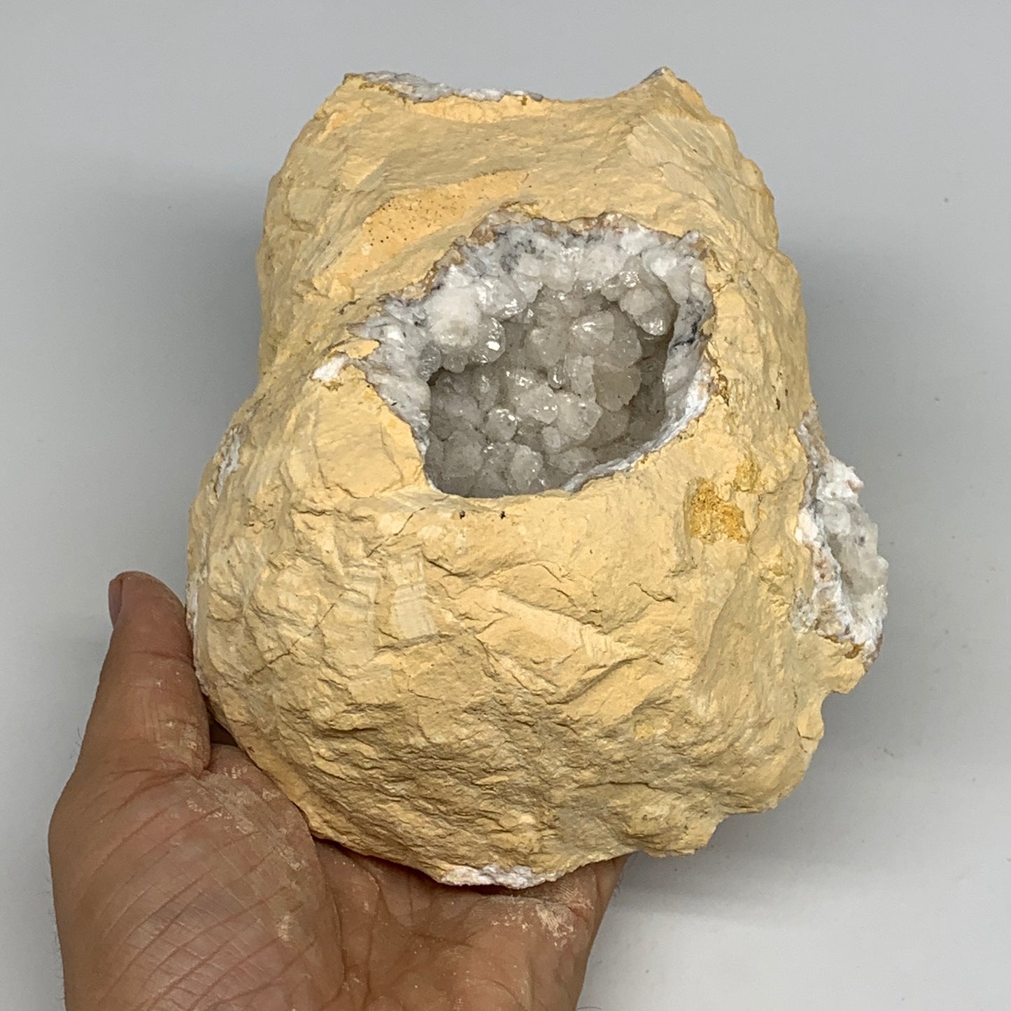 2.96 lbs, 6.5"x4.9"x3.1", Natural Calcite Geode Mineral Specimens @Morocco, B111