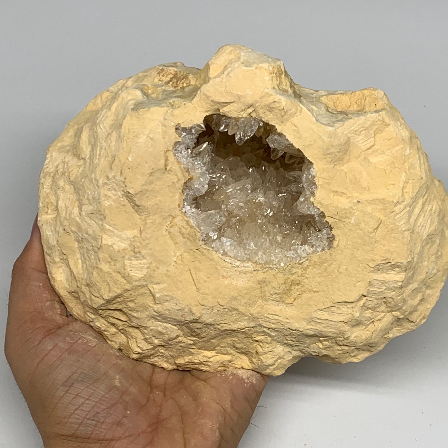 2.62 lbs, 6.75"x5.2"x2.6", Natural Calcite Geode Mineral Specimens @Morocco, B11