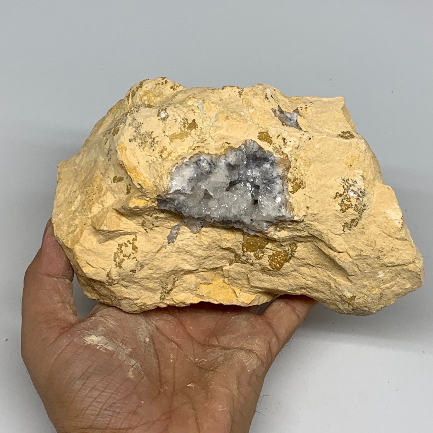 3.44 lbs, 6.6"x4.1"x3.7", Natural Calcite Geode Mineral Specimens @Morocco, B111