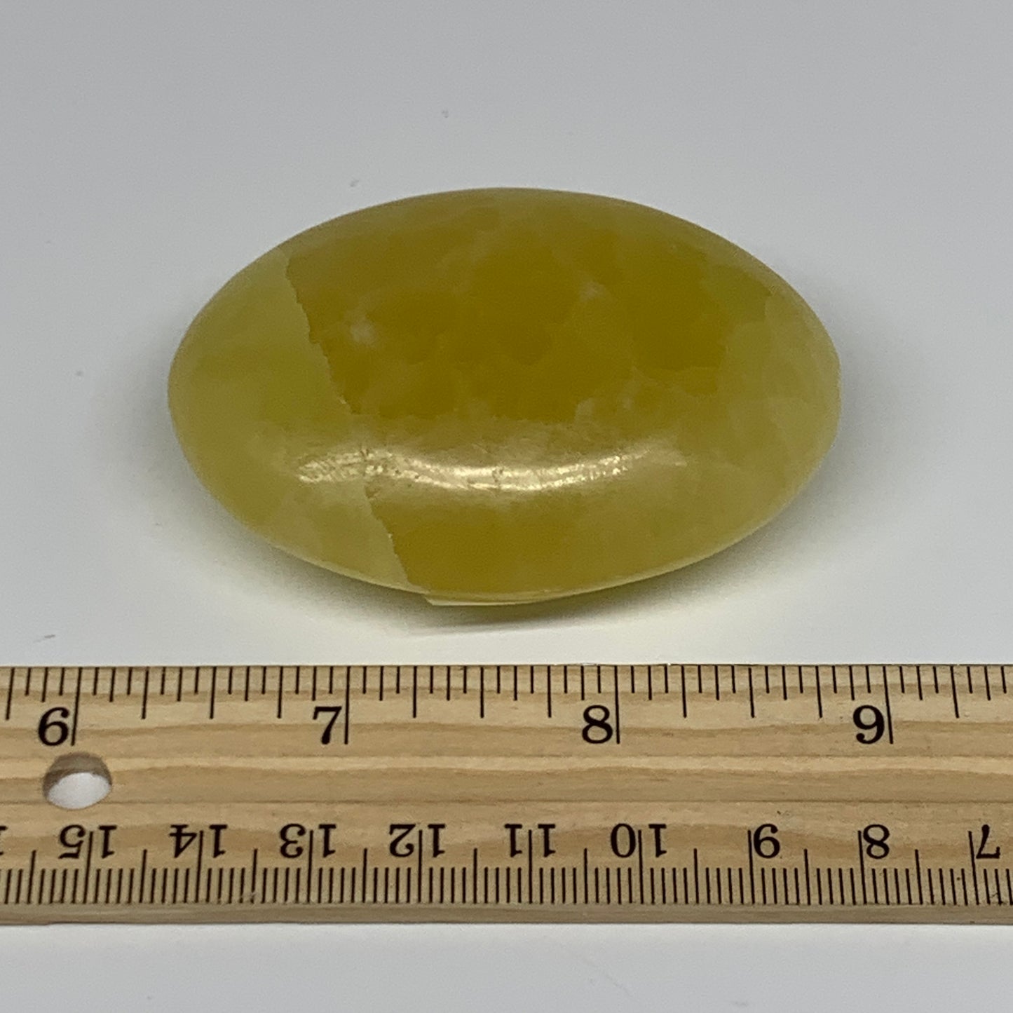 118.6g, 2.6"x1.9"x1", Lemon Calcite Palm-Stone Crystal Polished @Pakistan,B26443