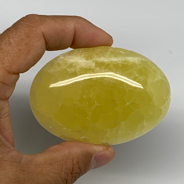 130.3g, 2.8"x2"x0.9", Lemon Calcite Palm-Stone Crystal Polished @Pakistan,B26444
