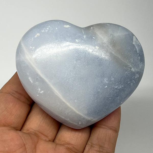 195g, 2.2"x2.7"x1.3" Blue Calcite Heart Gemstones Reiki @Madagascar,B20795