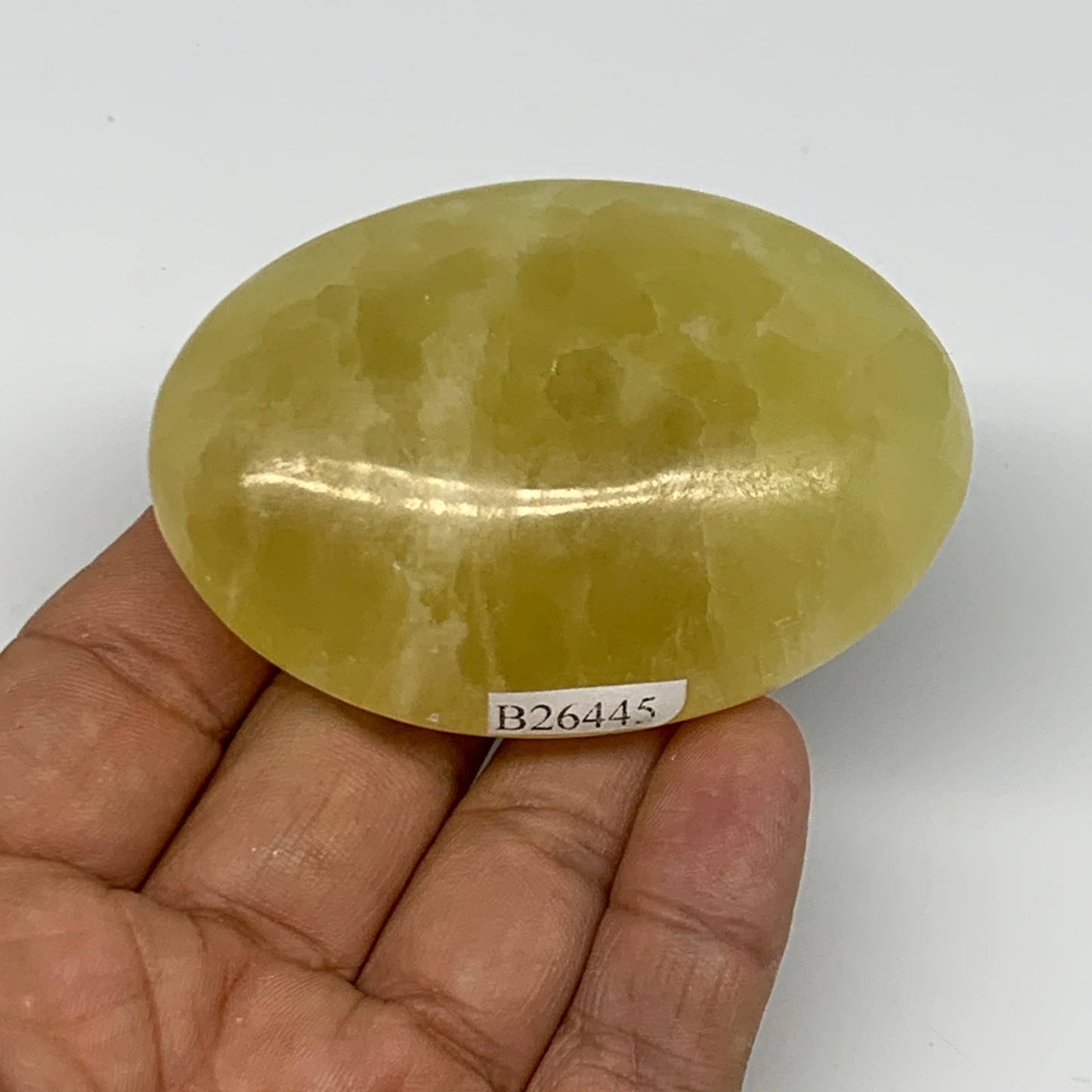 116.8g, 2.7"x1.9"x0.9", Lemon Calcite Palm-Stone Crystal Polished @Pakistan,B264