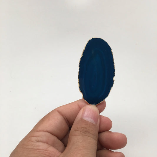 49.5 cts Blue Agate Druzy Slice Geode Pendant Gold Plated From Brazil, Bp1034 - watangem.com