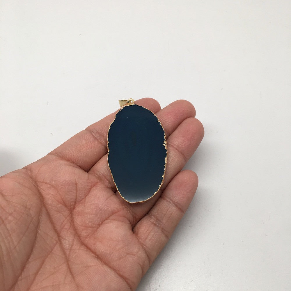 49.5 cts Blue Agate Druzy Slice Geode Pendant Gold Plated From Brazil, Bp1034 - watangem.com