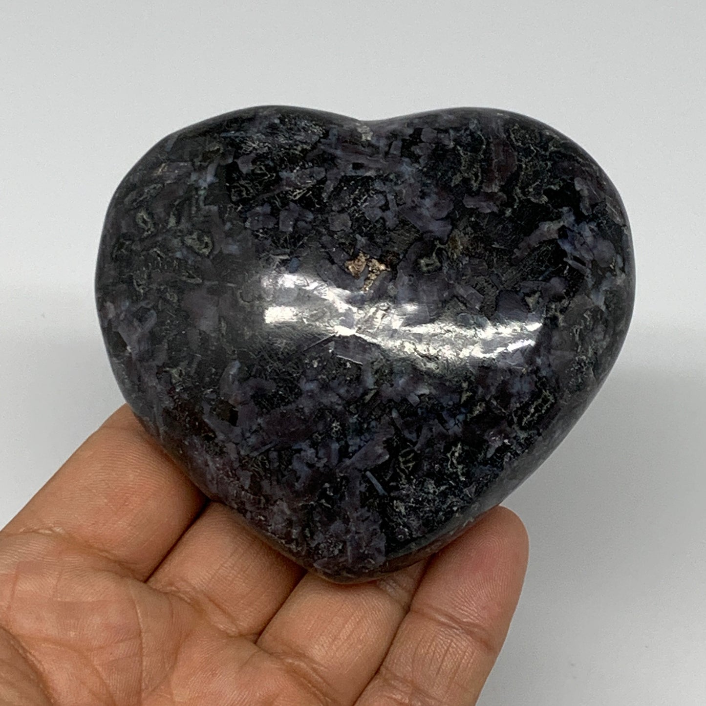 308.3g,2.9"x3.2"x1.4" Indigo Gabro Merlinite Heart Gemstone @Madagascar, B17657