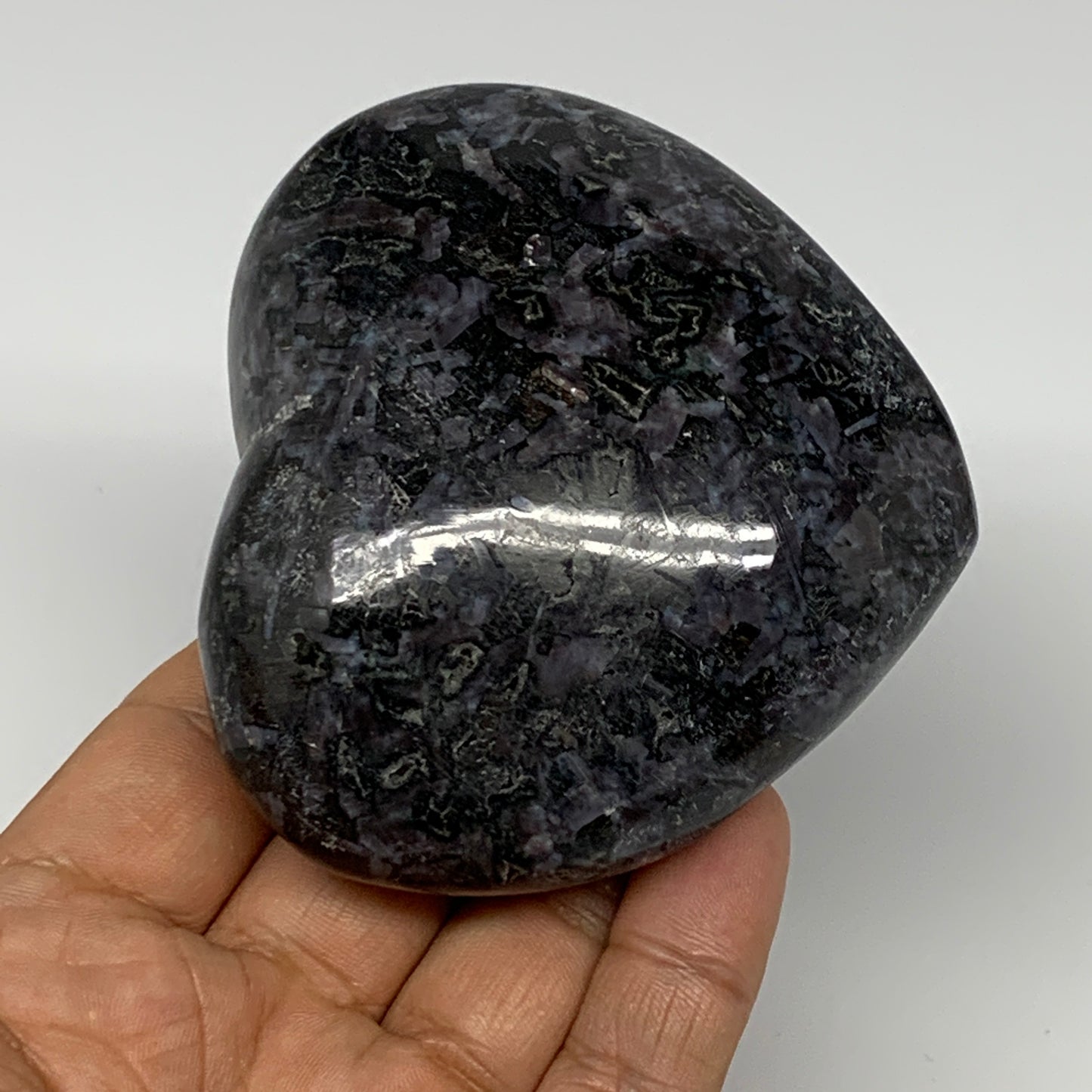 308.3g,2.9"x3.2"x1.4" Indigo Gabro Merlinite Heart Gemstone @Madagascar, B17657
