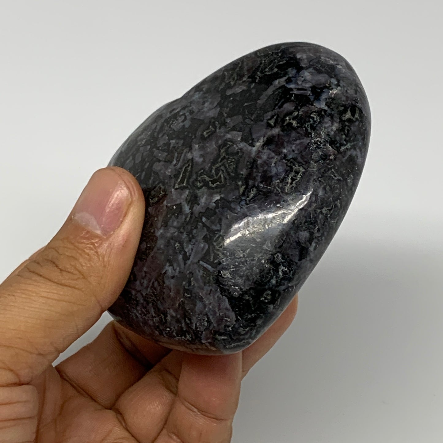 308.3g,2.9"x3.2"x1.4" Indigo Gabro Merlinite Heart Gemstone @Madagascar, B17657