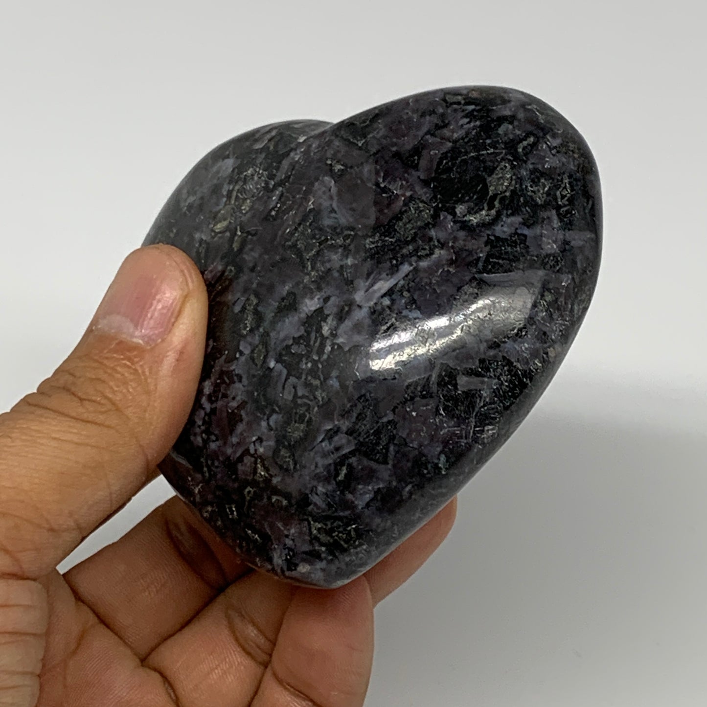 308.3g,2.9"x3.2"x1.4" Indigo Gabro Merlinite Heart Gemstone @Madagascar, B17657