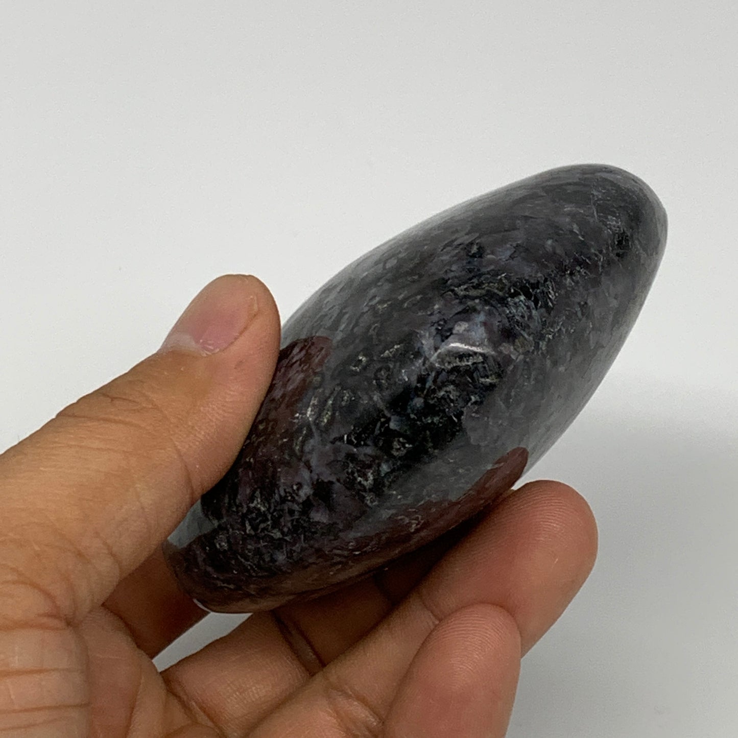 308.3g,2.9"x3.2"x1.4" Indigo Gabro Merlinite Heart Gemstone @Madagascar, B17657
