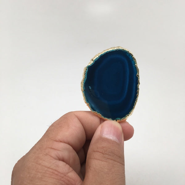 61 cts Blue Agate Druzy Slice Geode Pendant Gold Plated From Brazil, Bp1036 - watangem.com