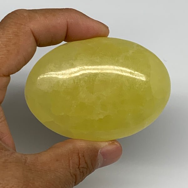 124.4g, 2.7"x1.9"x0.9", Lemon Calcite Palm-Stone Crystal Polished @Pakistan,B264