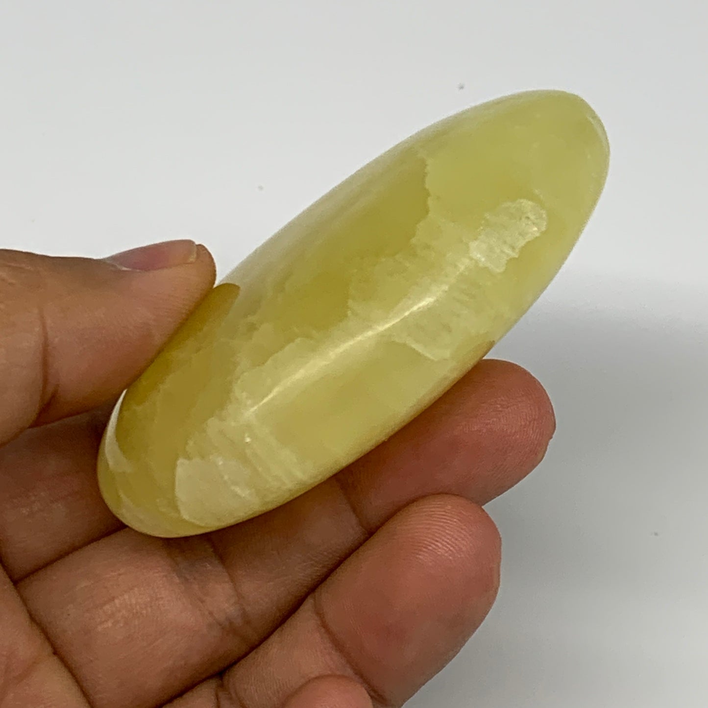 124.4g, 2.7"x1.9"x0.9", Lemon Calcite Palm-Stone Crystal Polished @Pakistan,B264