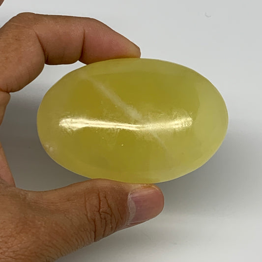 116.2g, 2.7"x1.8"x0.9", Lemon Calcite Palm-Stone Crystal Polished @Pakistan,B264
