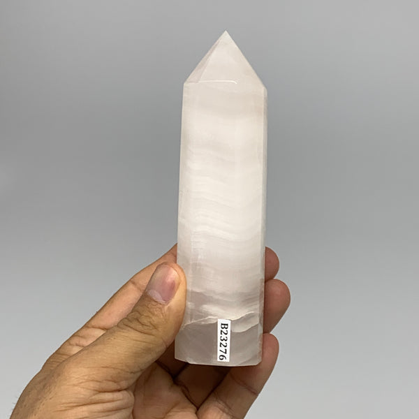 243g, 5"x1.3"  Pink Calcite Point Tower Obelisk Crystal, B23276
