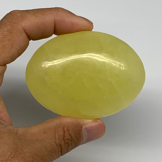 122.3g, 2.6"x2"x0.9", Lemon Calcite Palm-Stone Crystal Polished @Pakistan,B26450