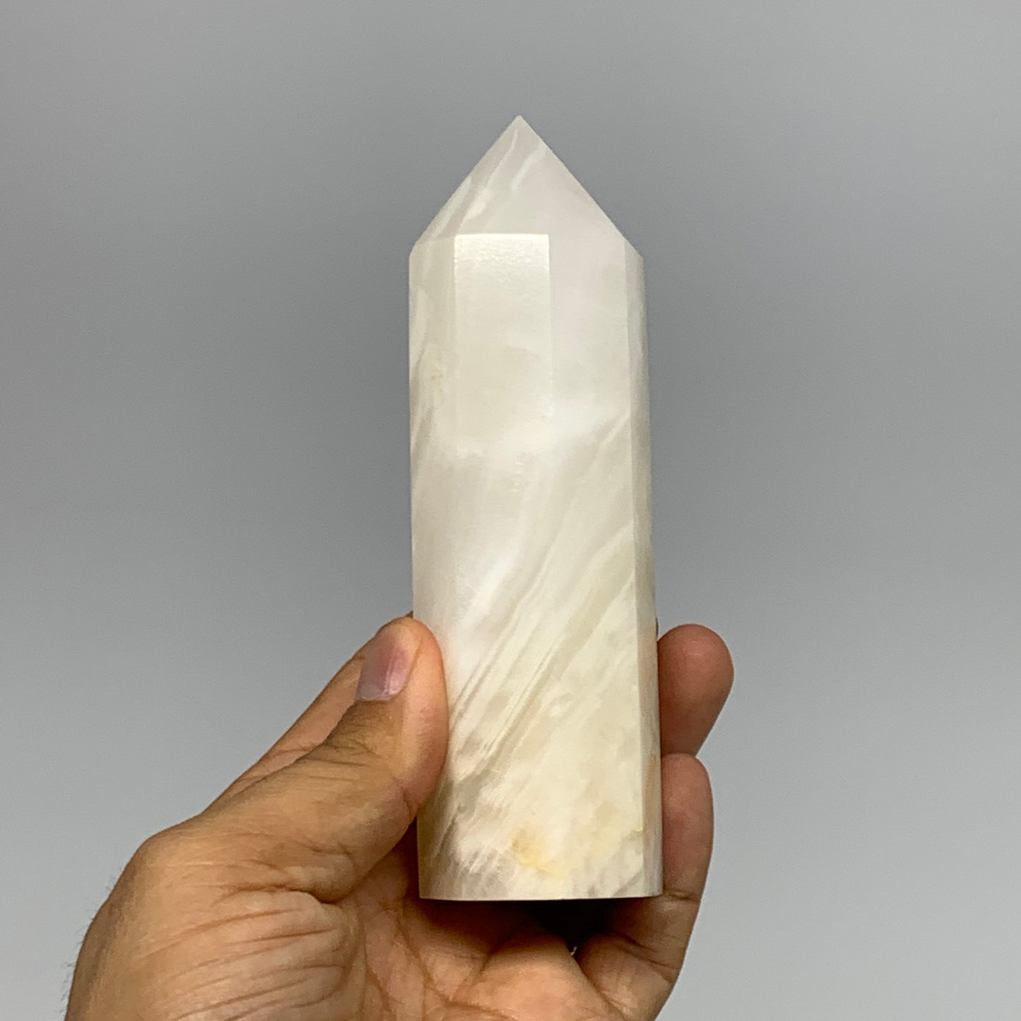 318.6g, 4.9"x1.4"  Pink Calcite Point Tower Obelisk Crystal, B23277