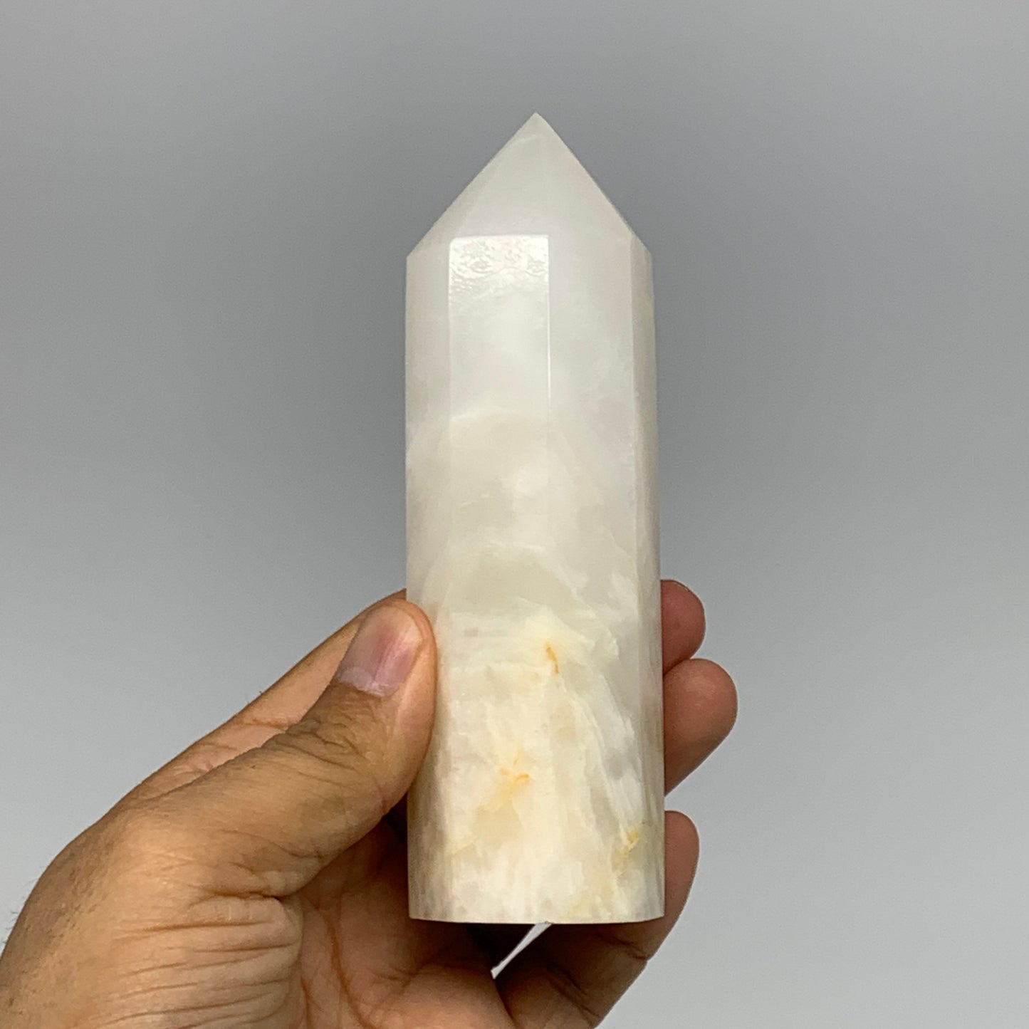 318.6g, 4.9"x1.4"  Pink Calcite Point Tower Obelisk Crystal, B23277