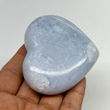 160g, 2.3"x2.6"x1" Blue Calcite Heart Gemstones Reiki @Madagascar,B20800