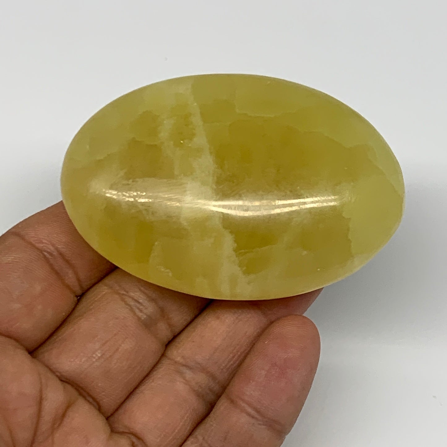 118.7g, 2.7"x1.8"x0.9", Lemon Calcite Palm-Stone Crystal Polished @Pakistan,B264